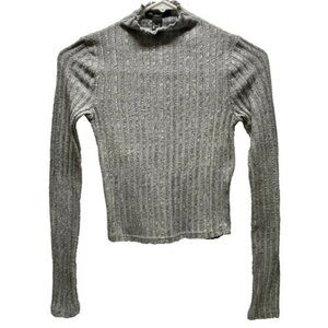 Forever 21 Long Sleeve Cropped Top Women's Small Gray Ribbed Knit Mock Neck EUC
